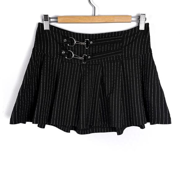 Vintage Lip Service Gangsta Pranksta Pinstripe Black Mini Skirt Medium Y2K Goth - Picture 2 of 15
